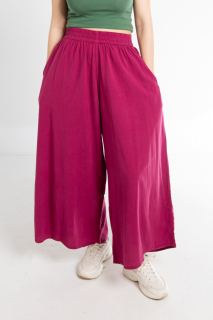 Pantaloni Culottes din Bumbac cu Banda Elastica in Talie si Buzunare Laterale - Fucsia