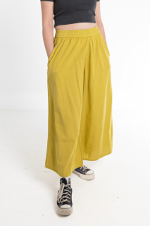 Pantaloni Culottes din Bumbac cu Banda Elastica in Talie si Buzunare Laterale - Lime