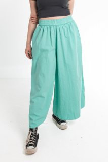 Pantaloni Culottes din Bumbac cu Banda Elastica in Talie si Buzunare Laterale - Menta