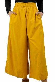 Pantaloni Culottes din Bumbac cu Banda Elastica in Talie si Buzunare Laterale - Mustar