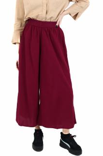 Pantaloni Culottes din Bumbac cu Banda Elastica in Talie si Buzunare Laterale - Visiniu Deschis
