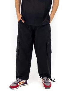 Pantaloni din bumbac tip cargo cu snur - Negru