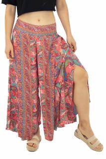 Pantaloni din material fluid petrecuti cu print floral - Model 27
