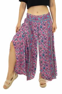 Pantaloni din material fluid petrecuti cu print floral - Model 35