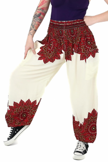 Pantaloni Jasmine cu print Mandala 2 - Alb