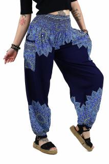 Pantaloni Jasmine cu print Mandala 2 - Bleumarin