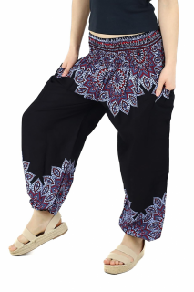 Pantaloni Jasmine cu print Mandala 2 - Negru