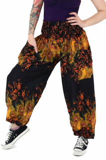 Pantaloni Jasmine cu print Paun - Portocaliu