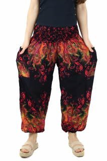 Pantaloni Jasmine cu print Paun - Rosu