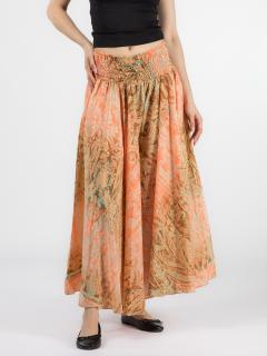 Pantaloni largi din material fluid cu print si fir auriu - Model 26