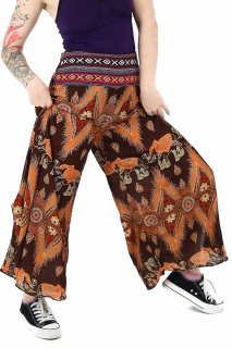 Pantaloni palazzo cu brau etno si print hindus si floral - Portocaliu