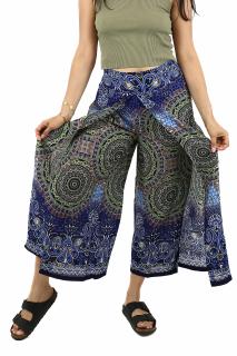 Pantaloni palazzo petrecuti cu print Mandala - Albastru