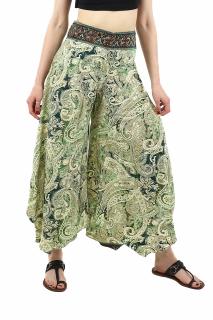 Pantaloni Petal Tips din material fluid multicolor si fir auriu - Model 14