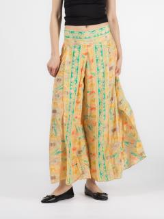 Pantaloni petrecuti din material fluid cu print si fir auriu - Model 27