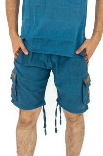 Pantaloni scurti din bumbac cu motive etno - Teal