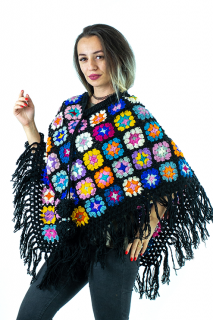 Poncho crosetat din lana - Negru