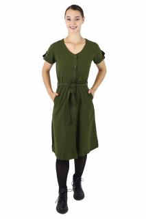 Rochie din bumbac cu cordon si maneci scurte - Khaki