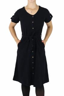 Rochie din bumbac cu cordon si maneci scurte - Negru
