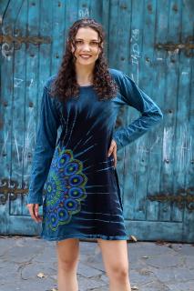 Rochie din bumbac cu maneca lunga si print mandala - Teal