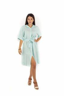 Rochie din In cu nasturi si Cordon in Talie - Mint Green