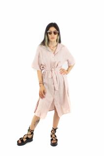 Rochie din In cu nasturi si Cordon in Talie - Roz Pal