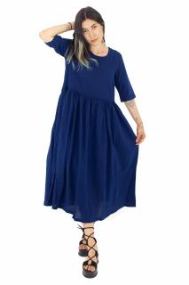 Rochie lunga cu maneca scurta cu pliuri - Bleumarin