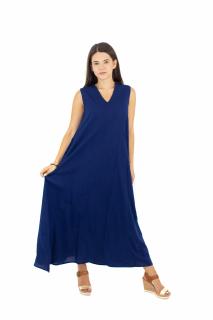 Rochie lunga fara maneci cu buzunare laterale - Bleumarin