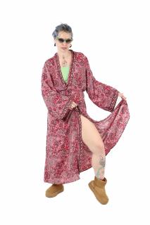 Rochie lunga tip Kimono din maerial fluid cu croi drept - Model 1