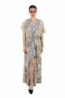 Rochie maxi boho cu maneca scurta si crapatura in fata - Model 3