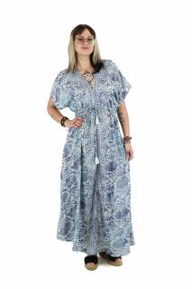 Rochie maxi boho cu maneca scurta si crapatura in fata - Model 5