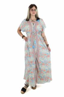 Rochie maxi boho cu maneca scurta si crapatura in fata - Model 9