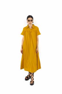 Rochie midi cu doua buzunare laterale - Mustar