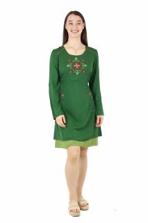 Rochie midi din bumbac cu broderie si 2 buzunare - Verde