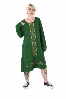 Rochie midi din bumbac cu broderie si jupon - Verde