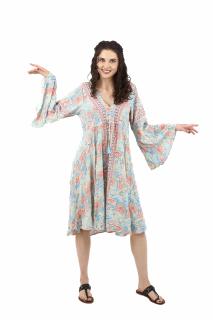 Rochie midi din material fluid cu snur in talie si maneca lunga - Model 7