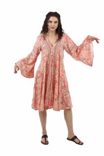 Rochie midi din material fluid cu snur in talie si maneca lunga - Model 8