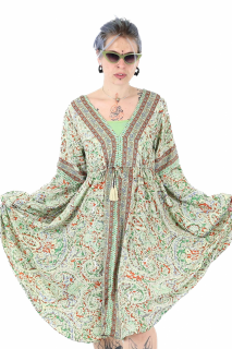 Rochie midi din material fluid cu snur in talie si maneci lungi - Model 15