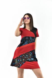 Rochie scurta din bumbac cu print divers - Rosu cu Negru