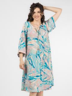 Rochie scurta din material fluid cu maneci trei sfert, imprimeu floral si detalii aurii - Model 6