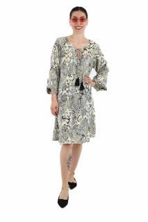 Rochie scurta din material fluid cu maneci trei sfert si imprimeu floral - Model 1