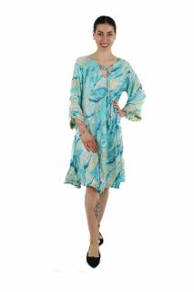 Rochie scurta din material fluid cu maneci trei sfert si imprimeu floral - Model 4