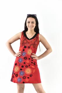 Rochie scurta fara maneci cu print floral - Rosu