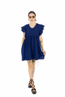 Rochie scurta fara maneci cu volanase - Bleumarin