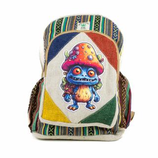 Rucsac mare din canepa si bumbac cu print artistic - Angry Mushroom
