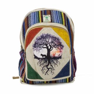 Rucsac mare din canepa si bumbac cu print artistic - Armonie si protectie