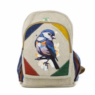 Rucsac mare din canepa si bumbac cu print artistic - Cute little bird