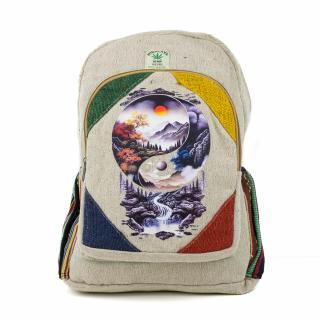 Rucsac mare din canepa si bumbac cu print artistic - Echilibrul naturii