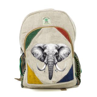 Rucsac mare din canepa si bumbac cu print artistic - Elefant Magestic