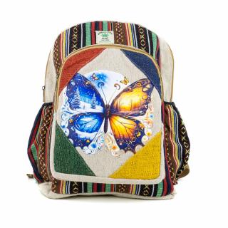 Rucsac mare din canepa si bumbac cu print artistic - Fluture - 2 Seasons