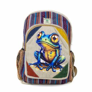 Rucsac mare din canepa si bumbac cu print artistic - Frog